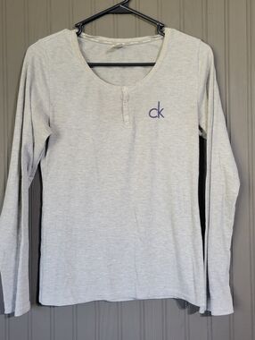Calvin Klein Sleepwear Ribbed Henley Shirt Long Sleeve Gray Women's Medium